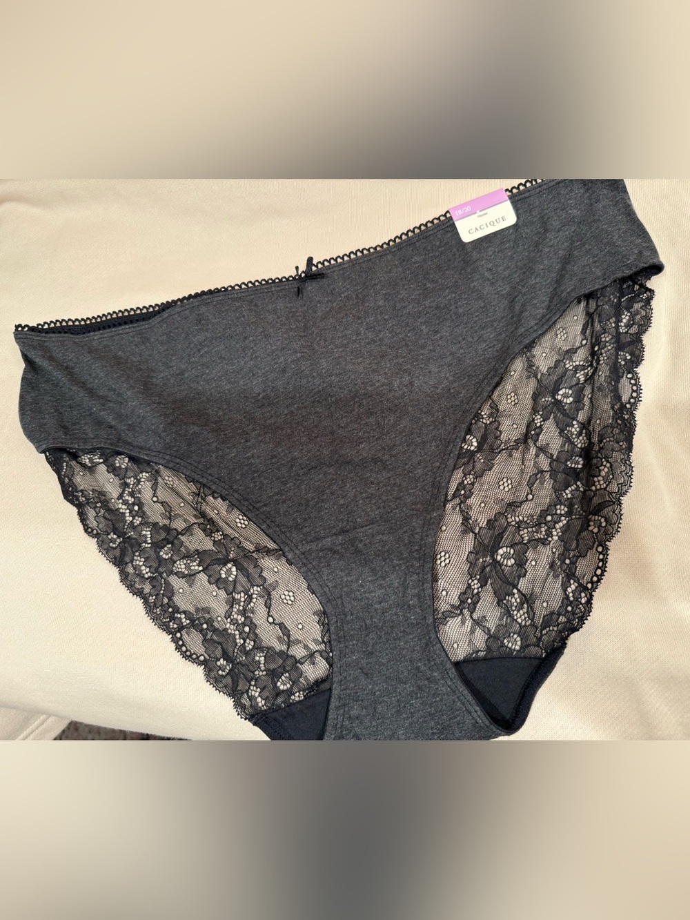 Cacique Gray Black Lace Hipster with Sheer Floral Panels